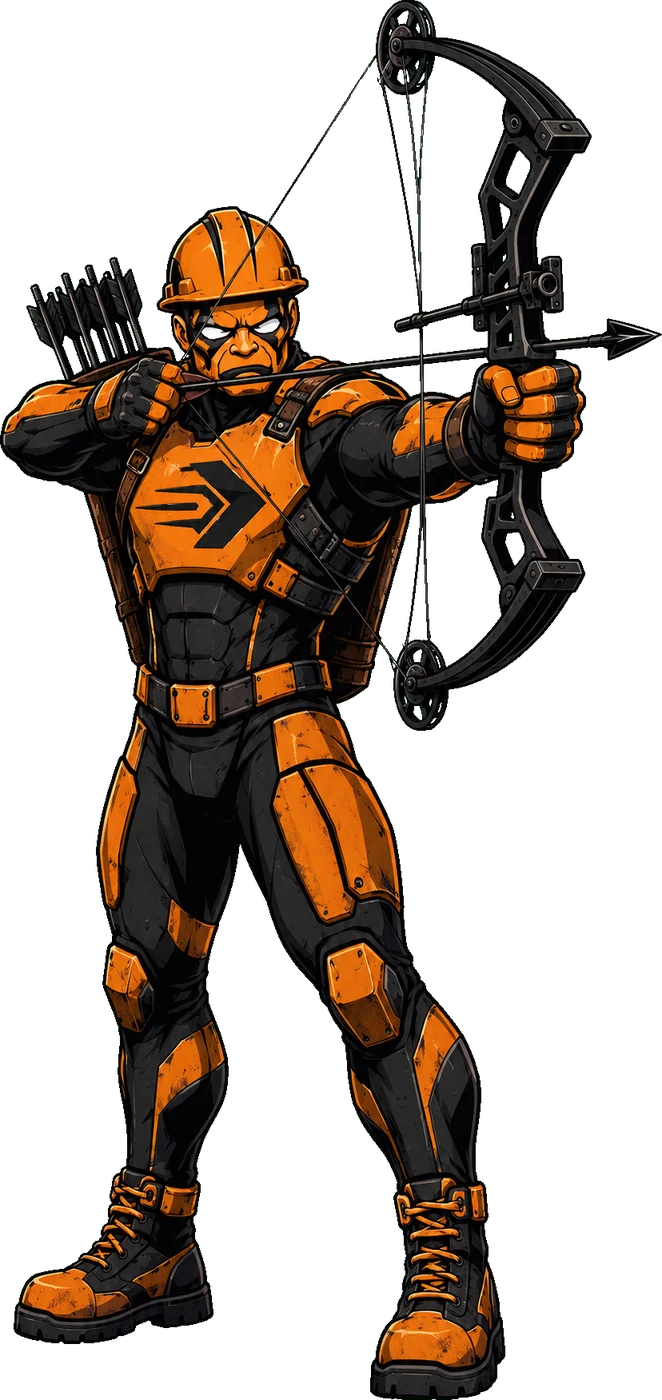 Black Arrow mascot drawing a bow
